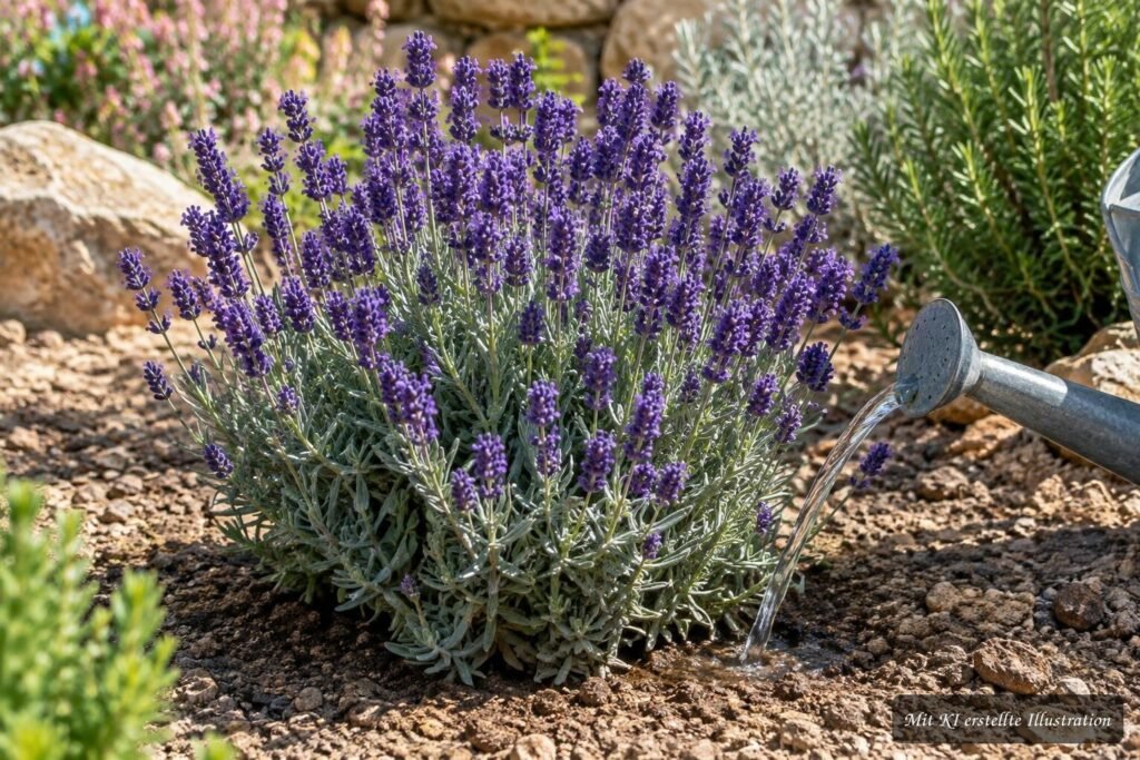Echter Lavendel ‘Hidcote’ (Lavandula angustifolia ‘Hidcote’) – Pflege, Schnitt und Standort Echter Lavendel ‘Hidcote’ mit violetten Blüten am sonnigen Standort, richtig gegossen und gepflegt