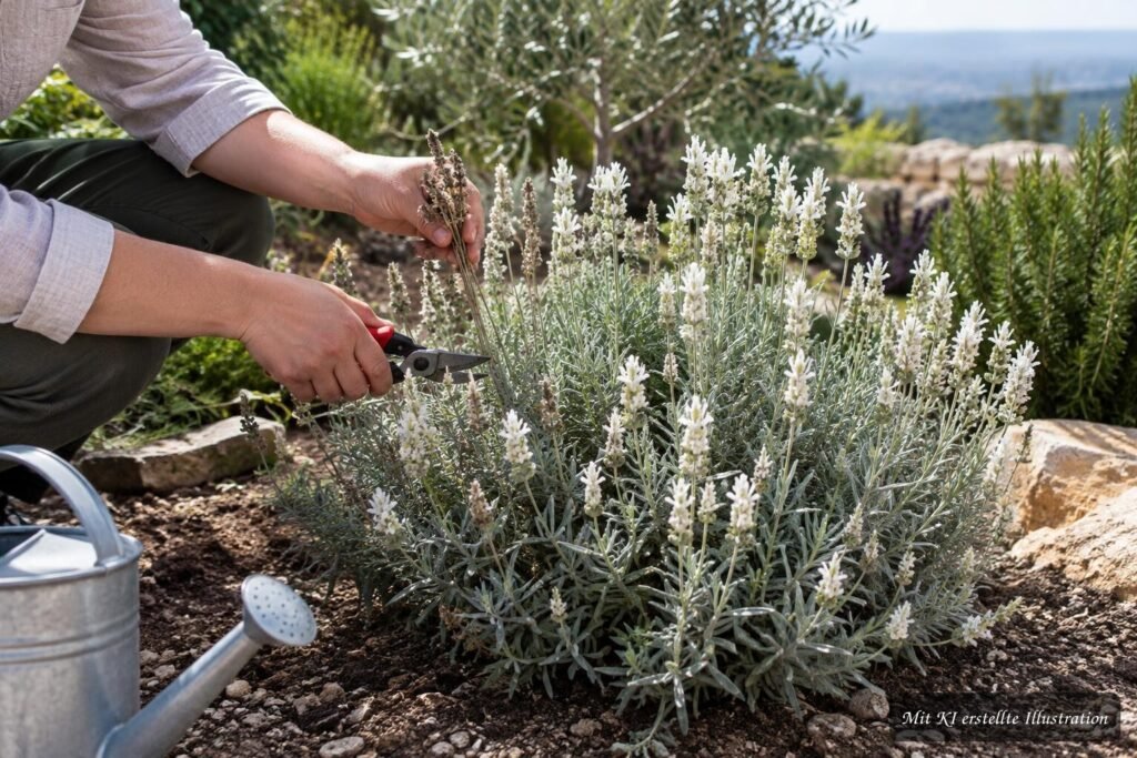Weißer Lavendel ‘Edelweiss’ wird richtig gegossen und zurückgeschnitten