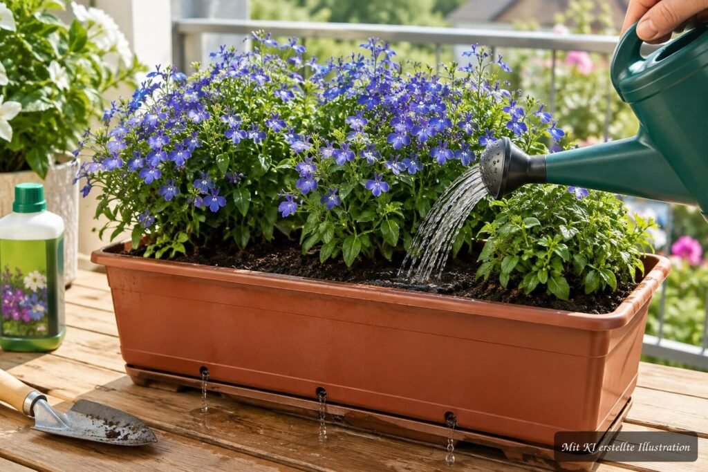 Männertreu (Lobelia erinus) – Pflege, Standort und Tipps für eine lange Blüte Männertreu (Lobelia erinus) wird richtig gegossen und gedüngt für eine lange, üppige Blüte