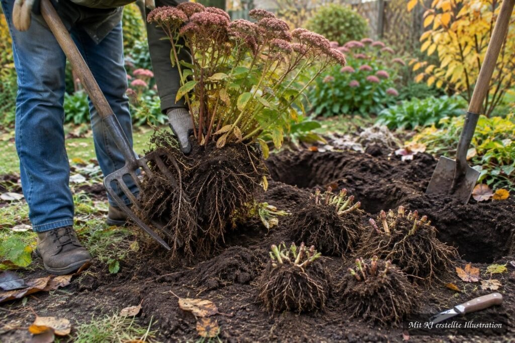 Stauden im Herbst teilen – 5 Arten, die sich jetzt besonders gut vermehren lassen Stauden im Herbst teilen: Hände trennen einen kräftigen Wurzelballen Schritt für Schritt in mehrere Teilstücke.