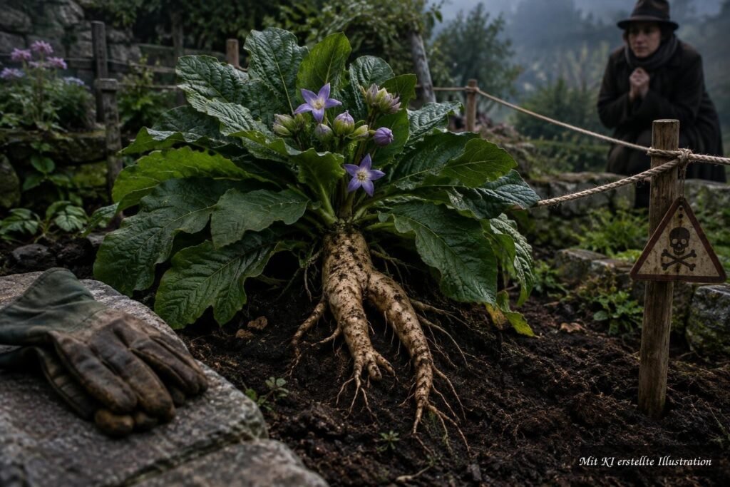Alraune erkennen: Geschichte, Giftigkeit und Mythen rund um Mandragora officinarum Alraune (Mandragora officinarum) im Beet – eine giftige Pflanze mit geheimnisvoller Geschichte