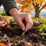 Geflügelte Ahornsamen, Erde und junge Ahornkeimlinge für die eigene Anzucht