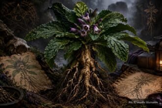 Alraune Mandragora officinarum mit charakteristischen Blättern und geheimnisvoller botanischer Geschichte