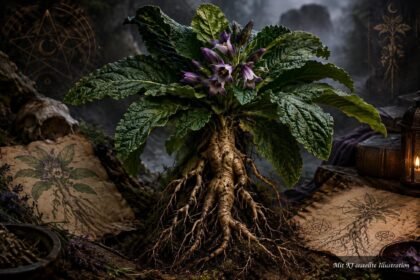 Alraune Mandragora officinarum mit charakteristischen Blättern und geheimnisvoller botanischer Geschichte