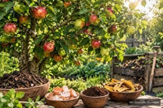 Apfelbaum im Garten mit selbstgemachtem Dünger aus natürlichen Hausmitteln versorgen