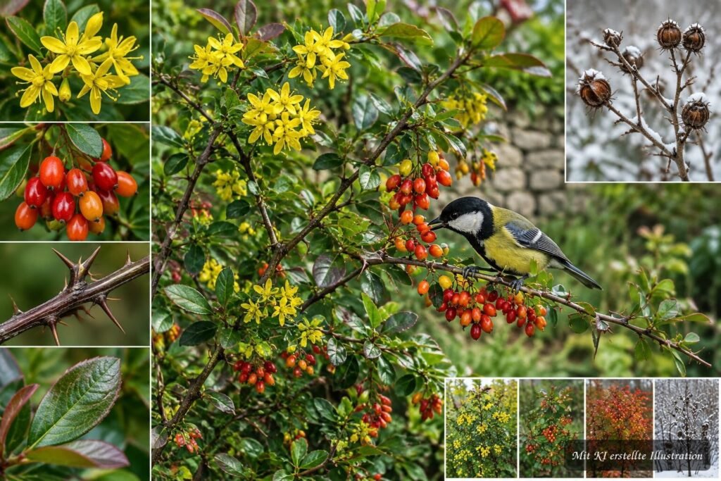 Stachelige Pflanze mit auffälligen Blüten und Früchten zur Bestimmung unbekannter Arten