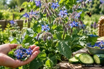 Borretsch mit blauen Blüten und grünen Blättern zur sicheren Bestimmung und Verwendung