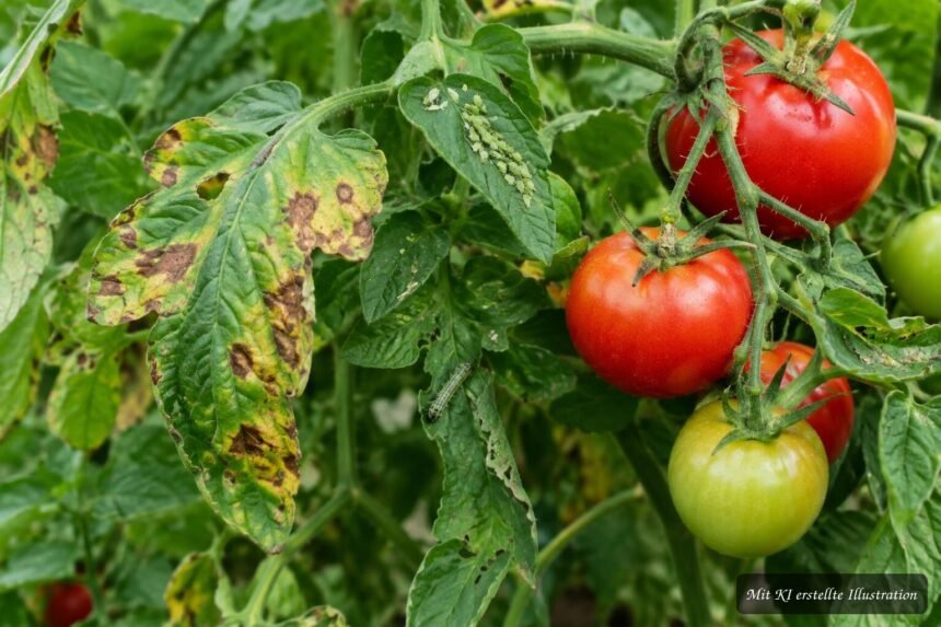 Braune Flecken auf Tomatenblättern erkennen und Krankheiten von Schädlingen unterscheiden