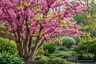 Kanadischer Judasbaum mit leuchtend rosa Blüten im Frühlingsgarten