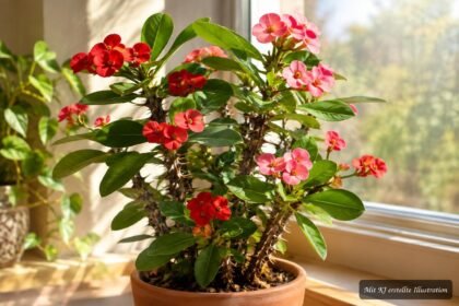 Christusdorn mit farbenfrohen Scheinblüten und markanten Dornen als pflegeleichte Zimmerpflanze