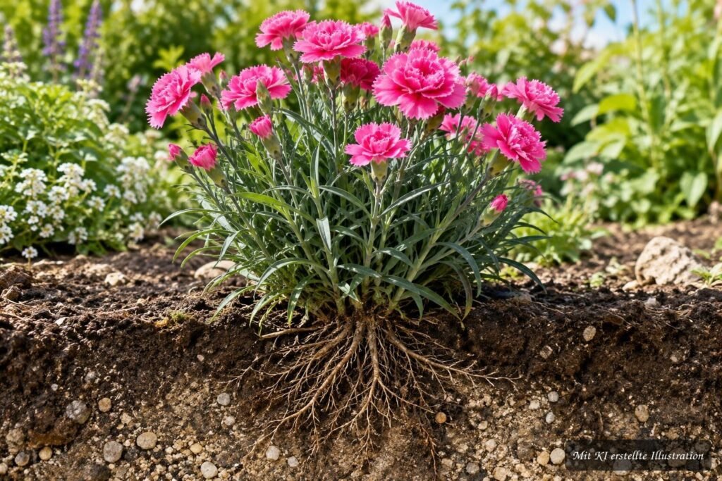 Landnelke (Dianthus caryophyllus) an einem sonnigen, gut durchlässigen Beetstandort