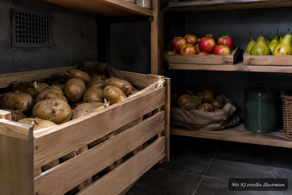 Kartoffeln und Äpfel getrennt lagern, um vorzeitiges Keimen und Qualitätsverlust zu vermeiden