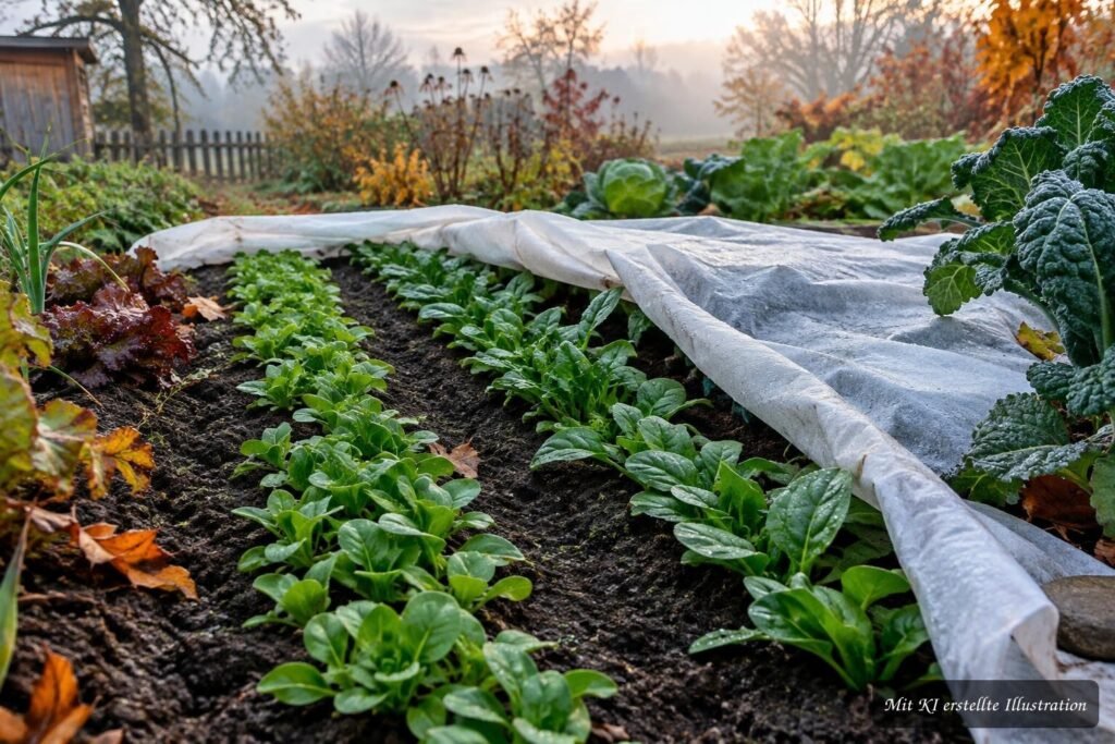 Feldsalat und Spinat werden im Oktober für eine späte Ernte im Gemüsegarten ausgesät.
