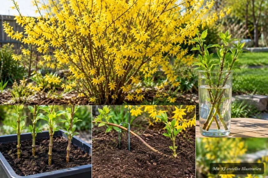 Forsythienvermehrung durch Stecklinge, Absenker und Wasserglas im Vergleich