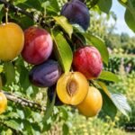 Reife Kirschpflaumen am Zweig, sicher erkennbar und bereit zum Genießen