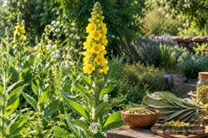 Gelb blühende Königskerze im sommerlichen Garten als vielseitige Heilpflanze