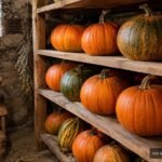 Reife Kürbisse liegen im Herbstgarten und warten auf die richtige Lagerung
