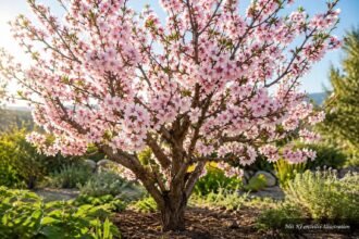 Rosa blühendes Mandelbäumchen verwandelt den Frühlingsgarten in ein farbenfrohes Blütenmeer