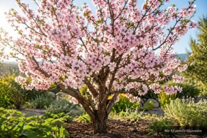 Rosa blühendes Mandelbäumchen verwandelt den Frühlingsgarten in ein farbenfrohes Blütenmeer