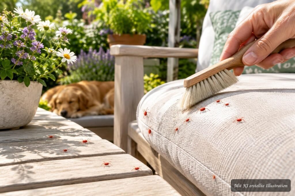 Kleine rote Tierchen auf Balkon und Terrasse – persönliche Einschätzung, ob sie gefährlich sind