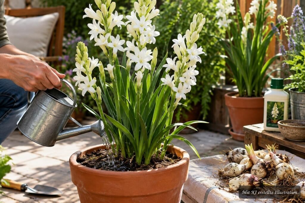 Weiße Tuberose (Polianthes tuberosa) in voller Blüte – Erfahrungen mit ihrer Pflege