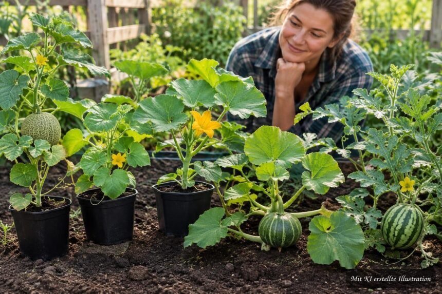 Junge Melonen- und Kürbispflanzen sowie Früchte anhand typischer Merkmale unterscheiden