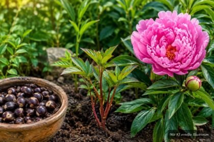 Rosa Pfingstrosen im Garten symbolisieren Geduld beim langwierigen Ziehen aus Samen