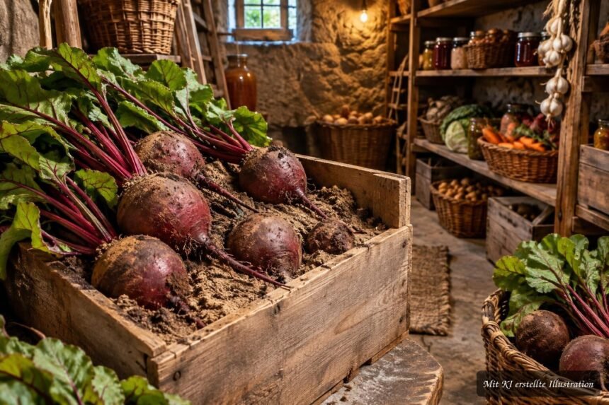 Rote Bete wird im Keller, in Kisten und kühlen Vorratsräumen richtig gelagert