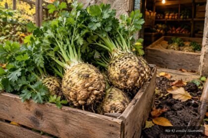 Knollensellerie wird geerntet und für die Lagerung über den Winter vorbereitet