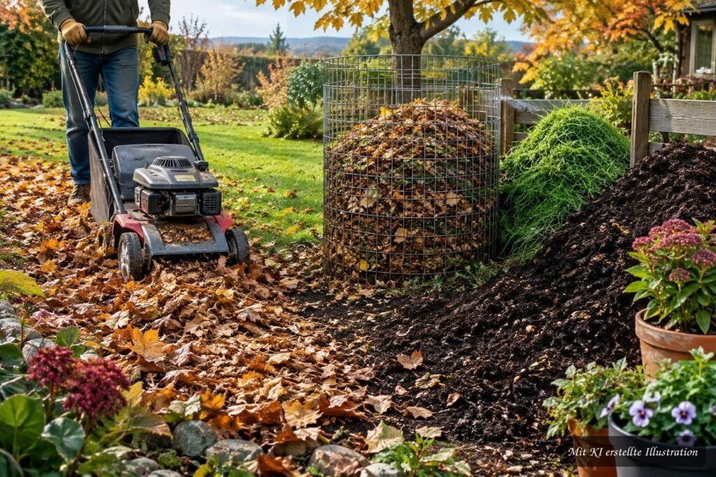 Herbstlaub wird im Garten zu nährstoffreichem Humus verarbeitet.