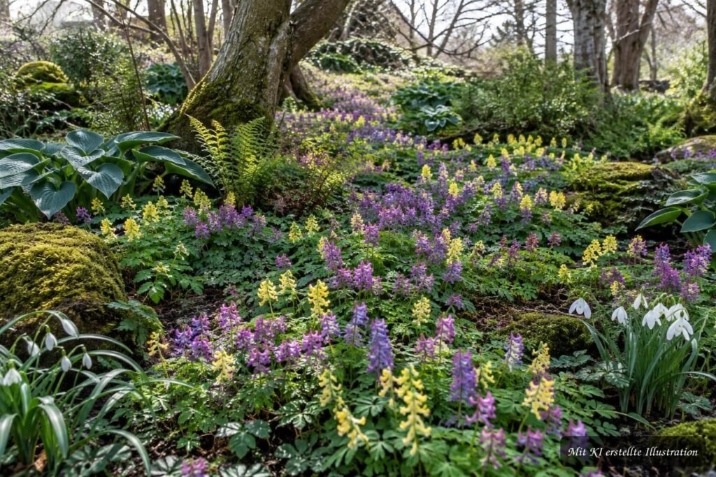 Lerchensporn mit zarten Blüten als dekorative Zierpflanze im Garten