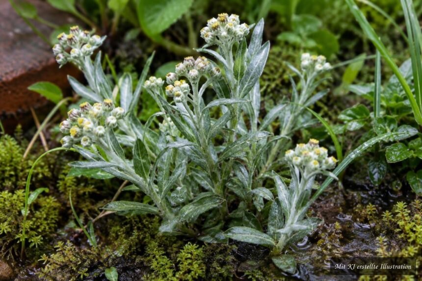 Sumpf-Ruhrkraut mit weißfilzigen Blättern in einer feuchten Gartenecke