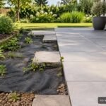 Unkrautvlies unter Terrassenplatten als Schutz vor durchwachsenden Pflanzen und Unkraut