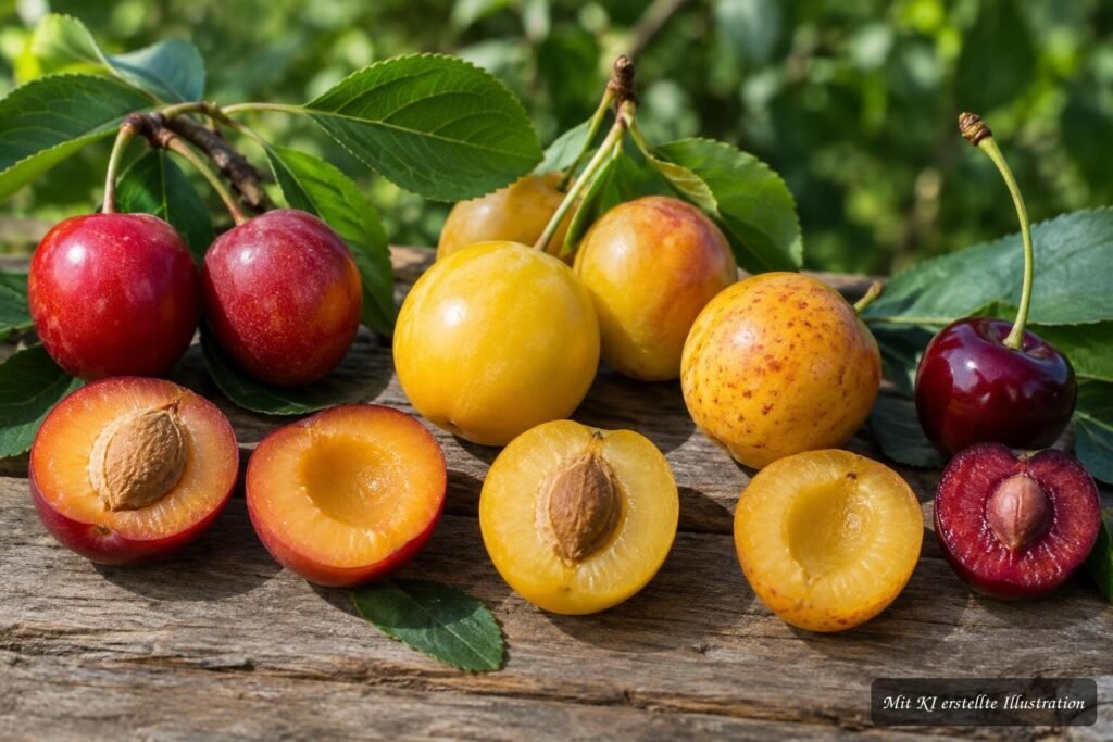 Kirschpflaume im Vergleich zu Kirsche und Mirabelle zur sicheren Bestimmung der Früchte