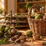 Frische Walnüsse werden nach der Ernte zum Trocknen und Lagern vorbereitet