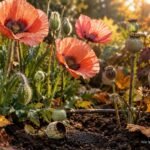 Schlafmohn mit zarten Blüten im Garten nach erfolgreicher Herbstaussaat