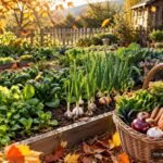 Gemüsegarten im Oktober mit frisch bepflanzten Beeten und herbstlicher Atmosphäre