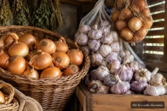 Zwiebeln und Knoblauch richtig lagern, damit sie trocken bleiben und nicht austreiben